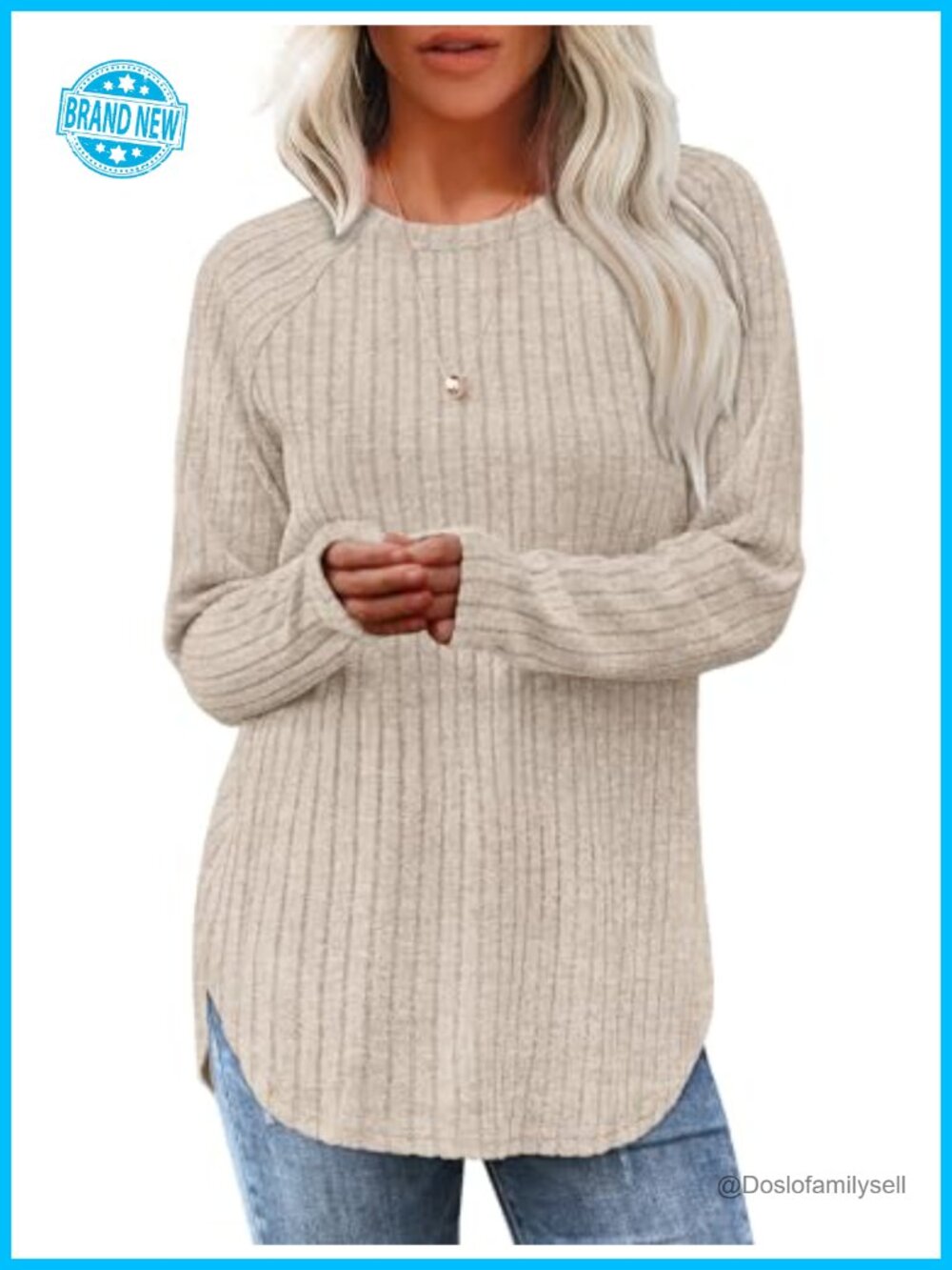 Long Sleeve Tunic Top Women Loose Fit Curved Hem Dressy Pullover